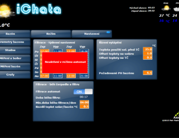 Ovládání bazénu v chatě v Ochozu u Brna