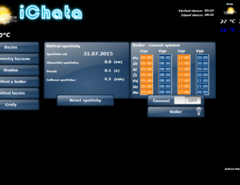 Ovládání bazénu v chatě v Ochozu u Brna